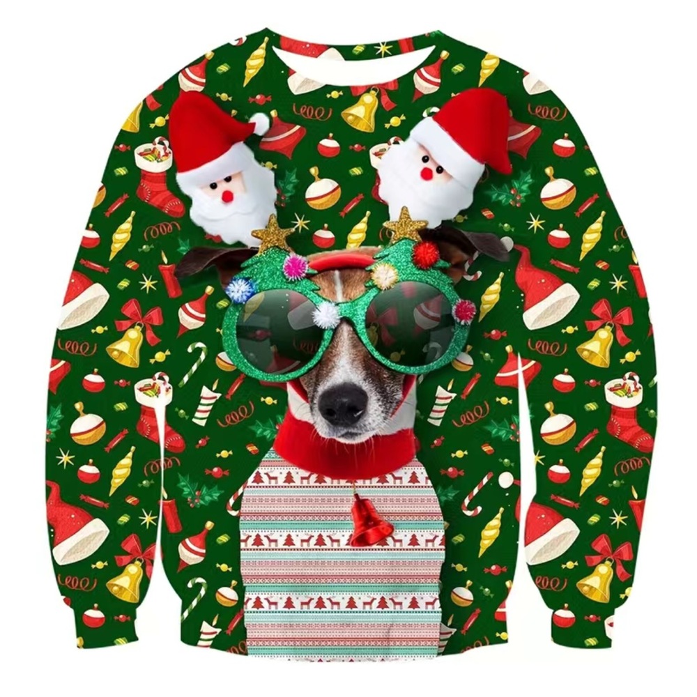 🆕Ugly Christmas Pullover 3D Graphic Dog w/Sunglasses Size M